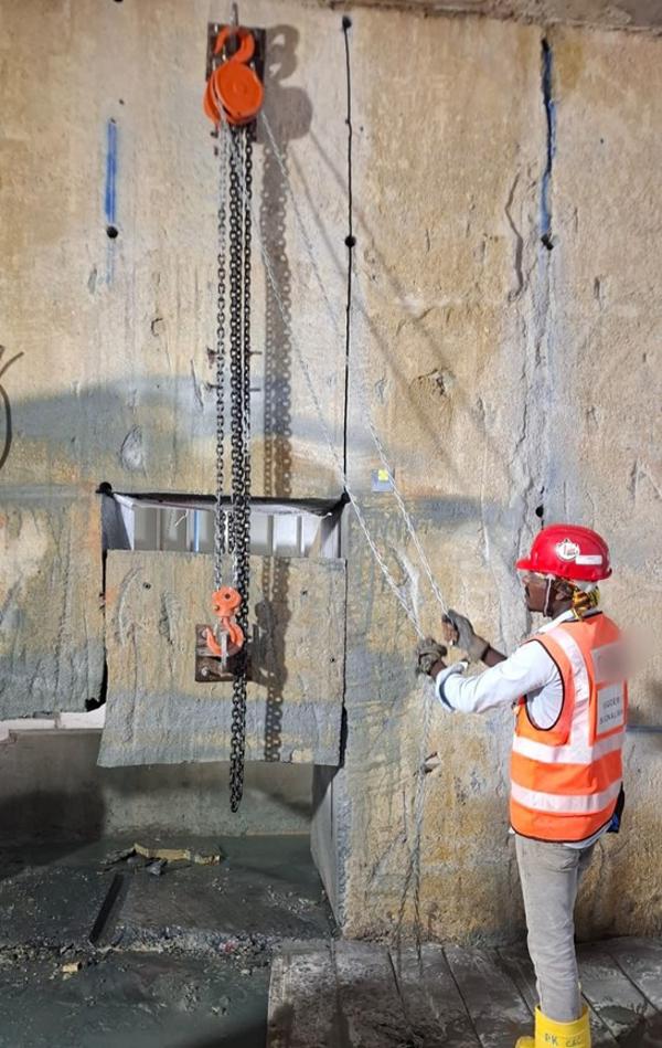 Removing Knock down panel at Cross Island Line Wire cutting